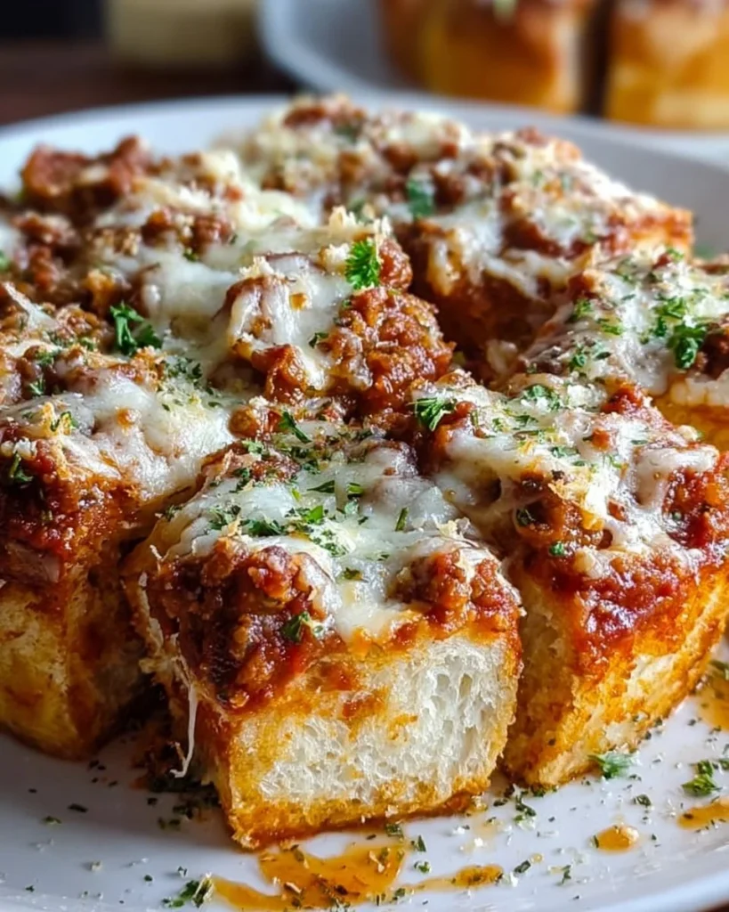 Cheesy Garlic Bread Lasagna Skillet served in a skillet dish