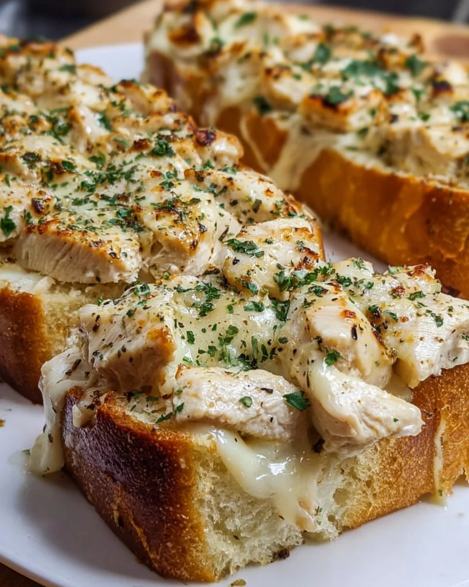 Delicious Chicken Alfredo served with garlic bread on the side