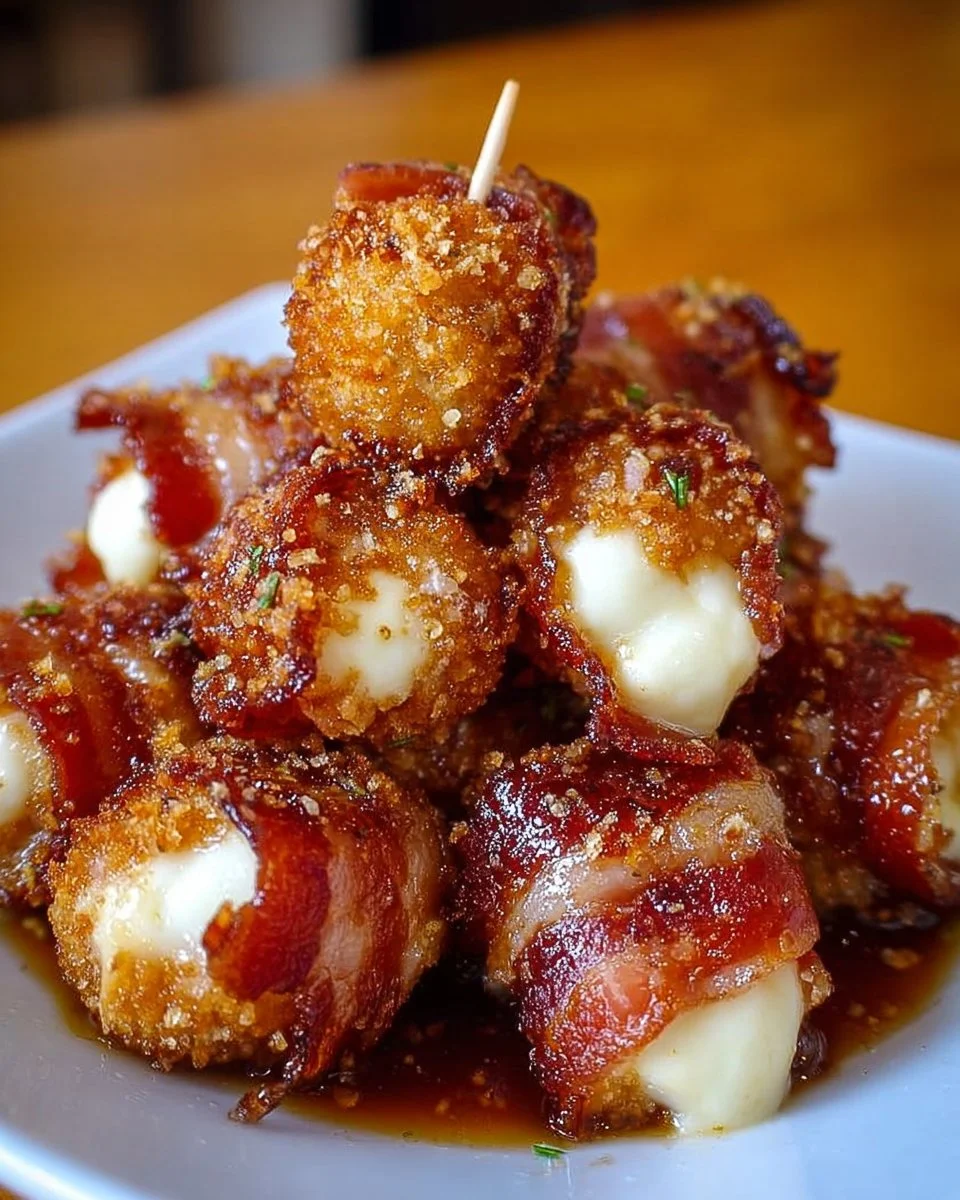 Crispy Bacon Mozzarella Poppers with Sweet Maple Glaze