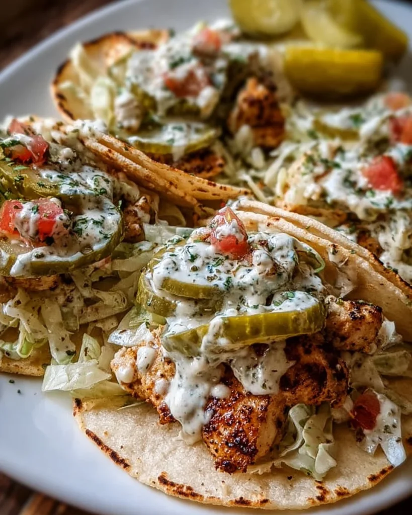 Delicious Dill Pickle Ranch Smash Chicken Tacos ready to serve