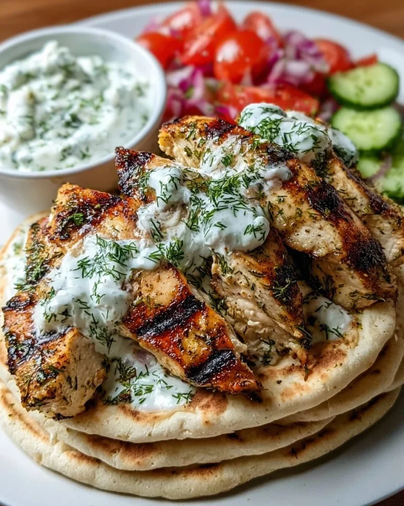 Delicious Greek Chicken Gyros with lemon-herb marinade served with tzatziki sauce