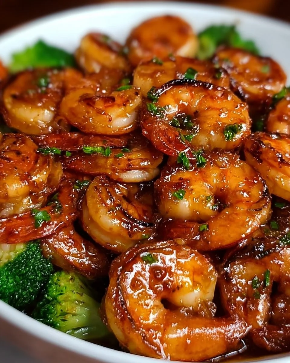 Delicious high-protein honey garlic shrimp dish served with vegetables