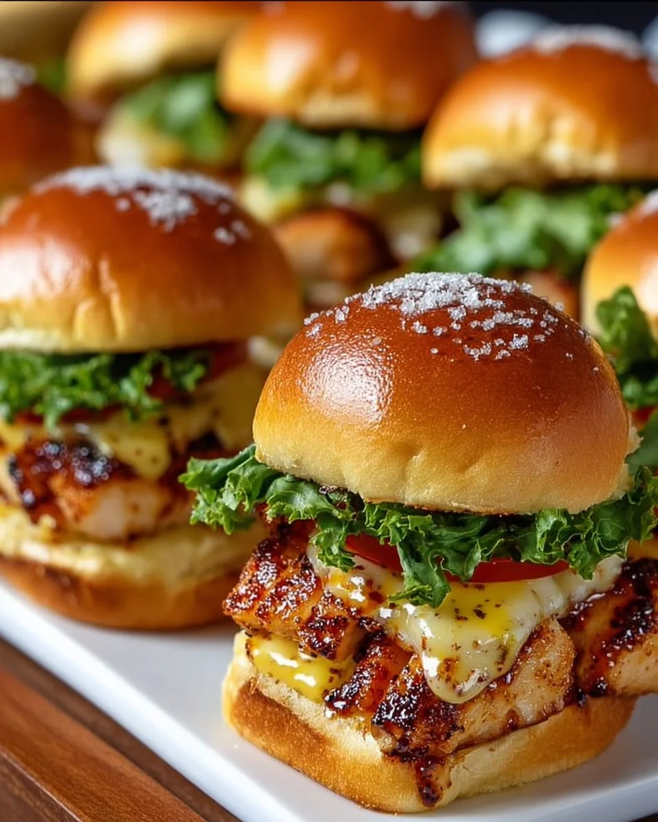 Delicious honey mustard chicken sliders garnished with fresh herbs