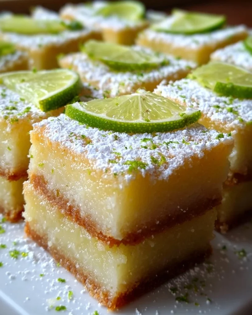 Plate of delicious key lime bars with a citrus flavor.