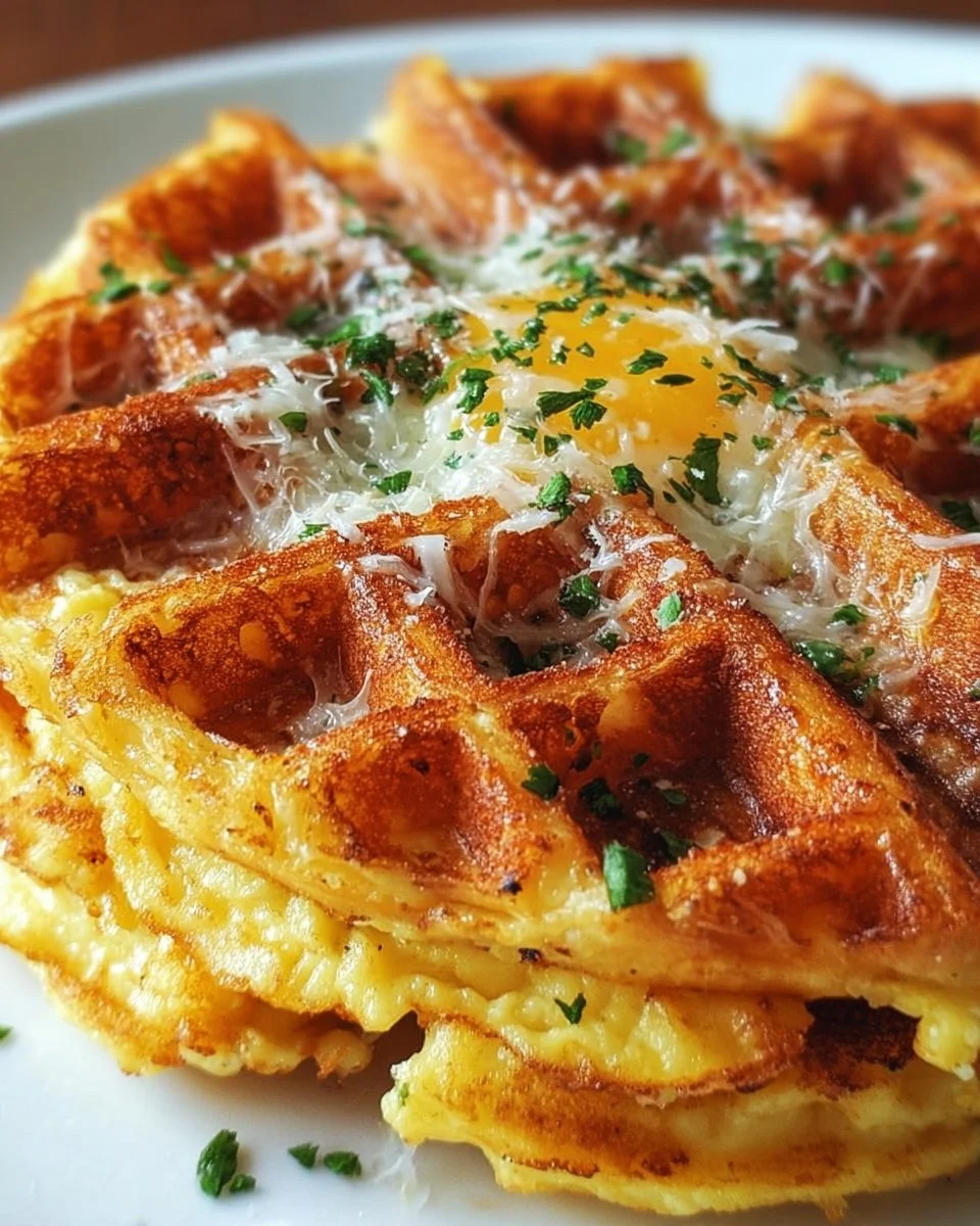 Low carb waffle egg served with fresh berries on a plate.