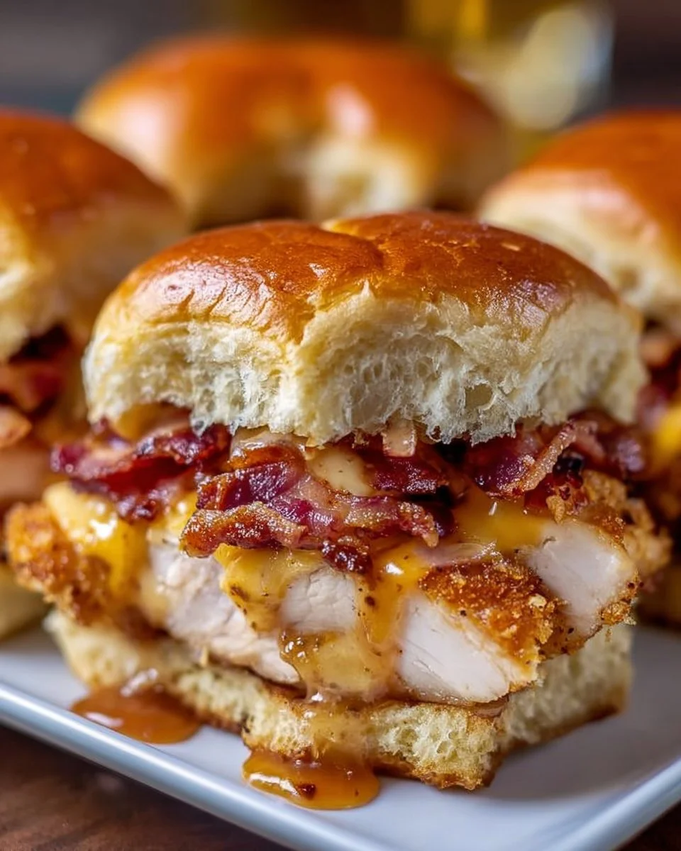 Delicious maple chicken bacon sliders served on a platter.