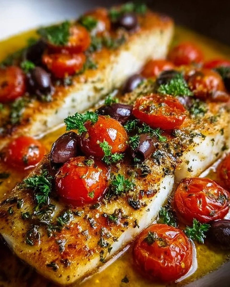 Mediterranean baked fish served with herbs and lemon