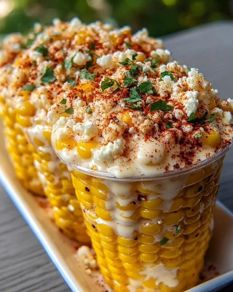 Delicious Mexican Street Corn topped with cheese and spices