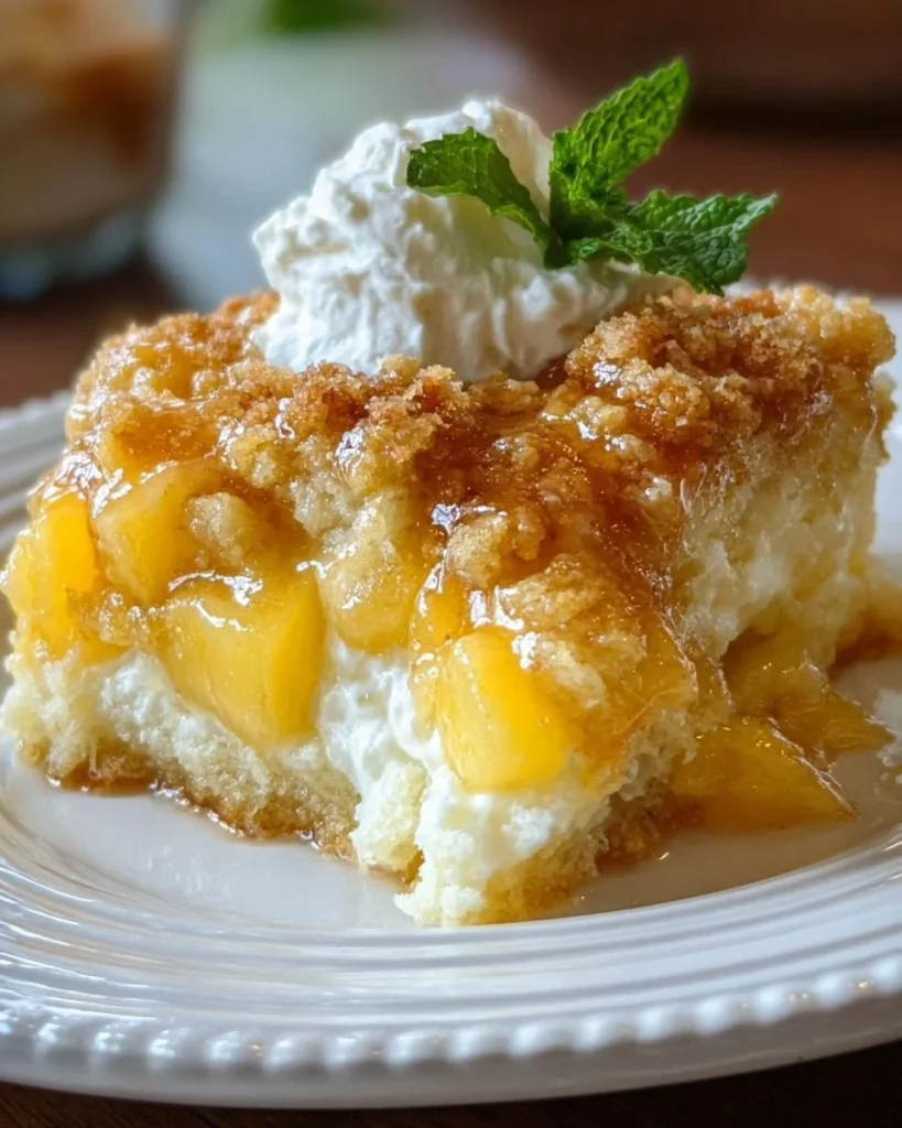Delicious Pineapple Cream Cheese Cobbler served in a dish