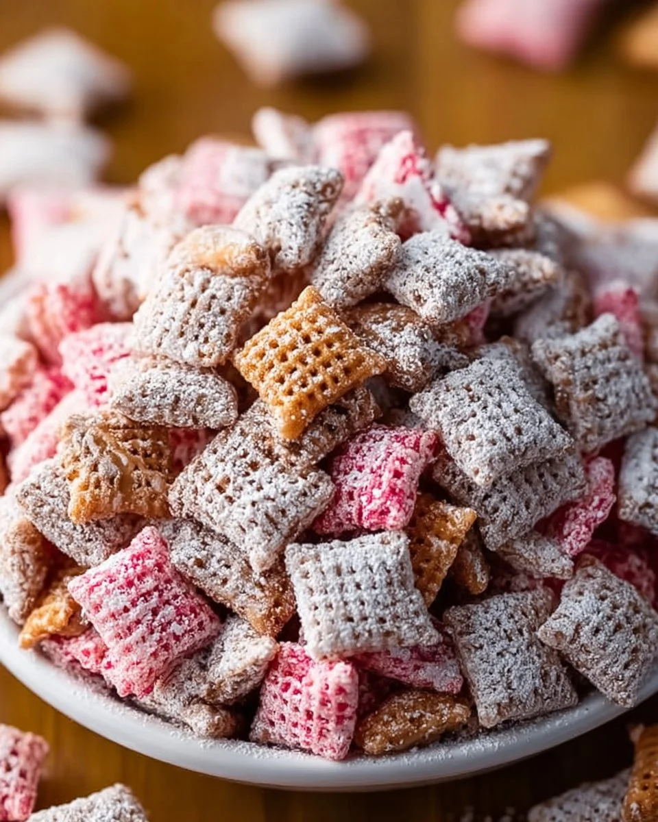 Homemade Puppy Chow treat for dogs on a plate