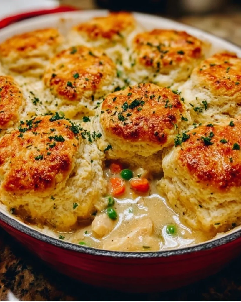 Delicious Red Lobster Biscuit Chicken Pot Pie with flaky biscuits and chicken