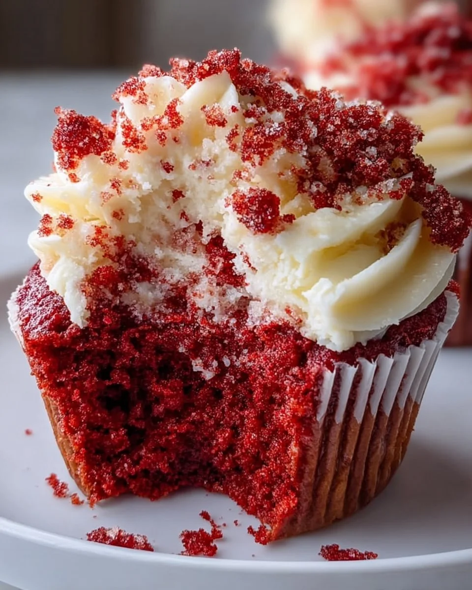 Freshly baked Red Velvet Cream Cheese Muffins ready to enjoy