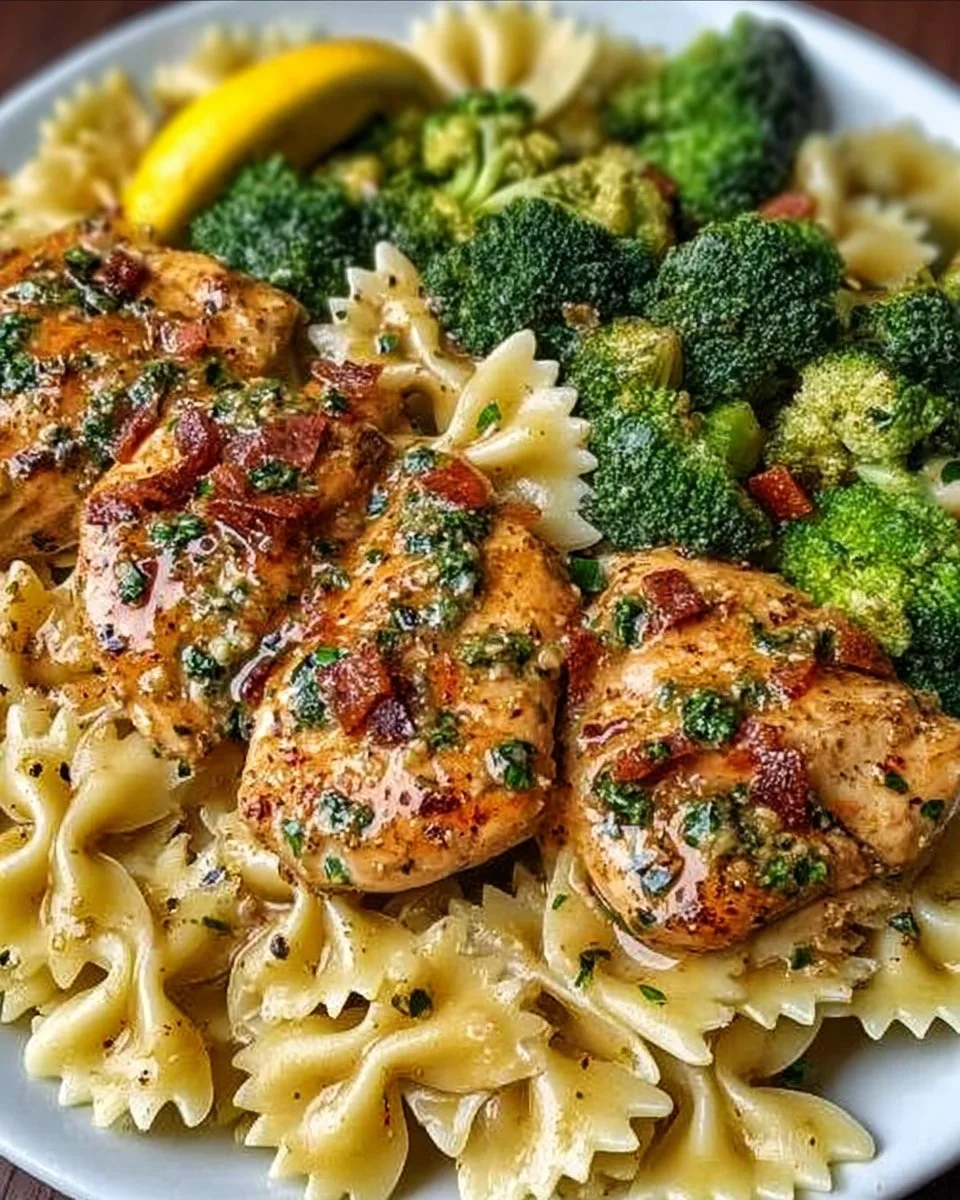 Delicious Cowboy Butter Lemon Bowtie Chicken served on a plate.