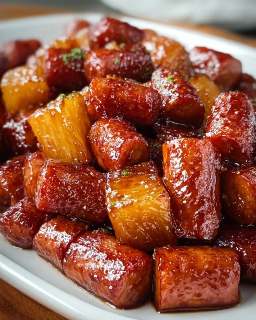 Delicious Sticky Pineapple Brown Sugar Bites with Little Smokies