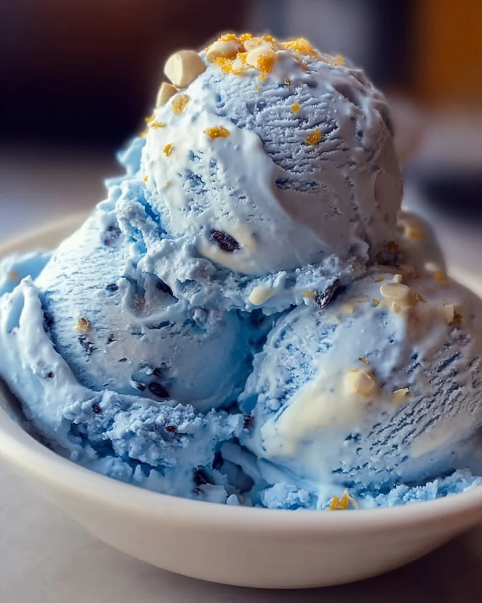 Homemade blue moon ice cream served in a bowl with sprinkles