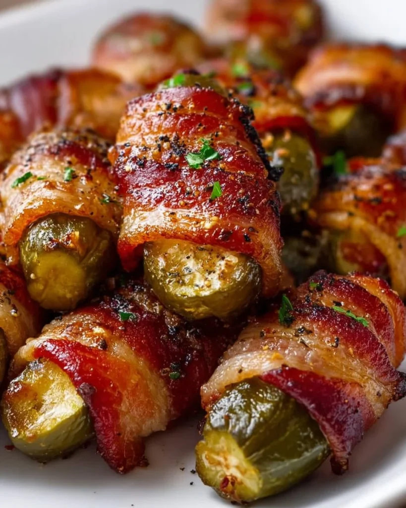 Delicious bacon-wrapped pickles served on a plate