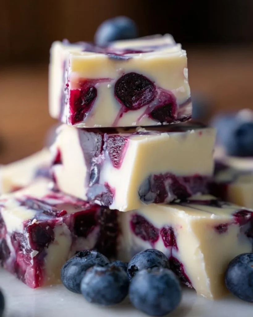 Delicious homemade blueberry fudge with fresh blueberries and creamy texture.