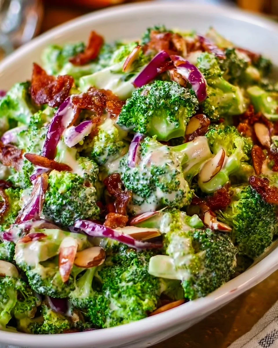 Fresh Broccoli Salad with colorful vegetables and dressing