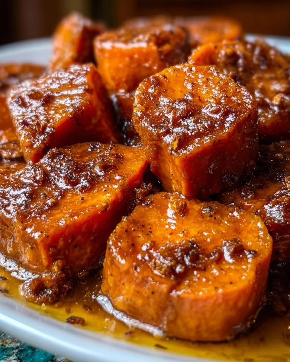 Bowl of delicious candied yams garnished with marshmallows ready for serving