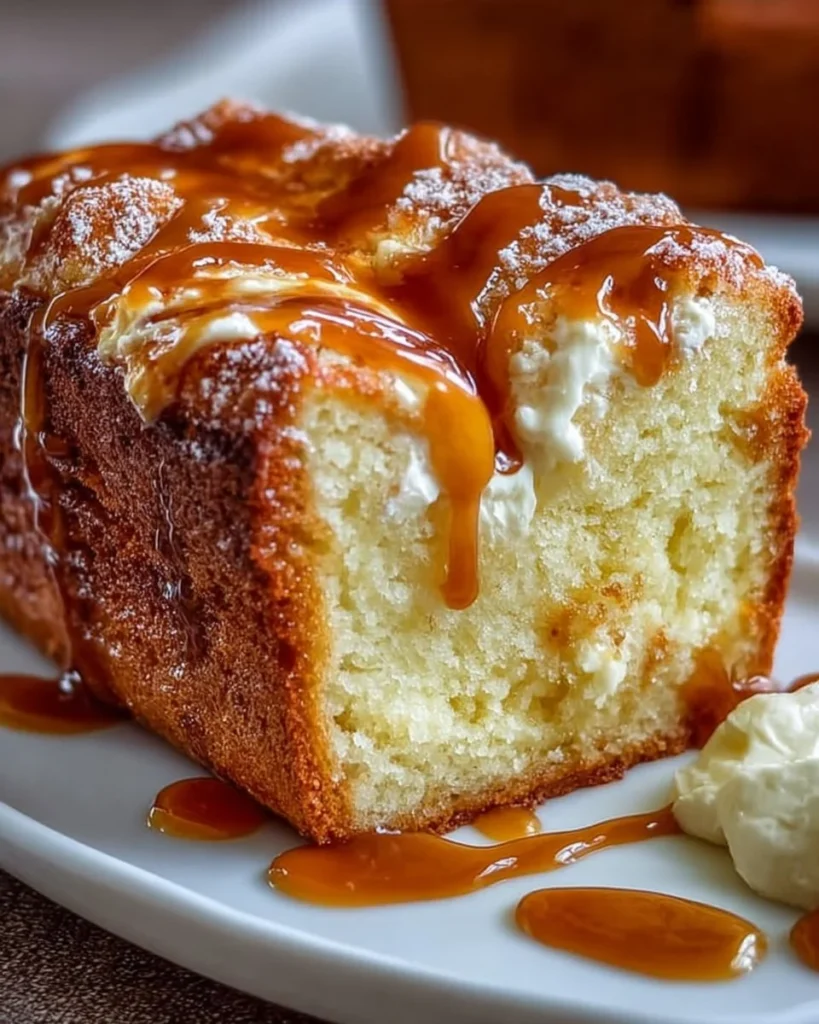 Delicious Caramel Cream Cheese Bread with a golden caramel topping