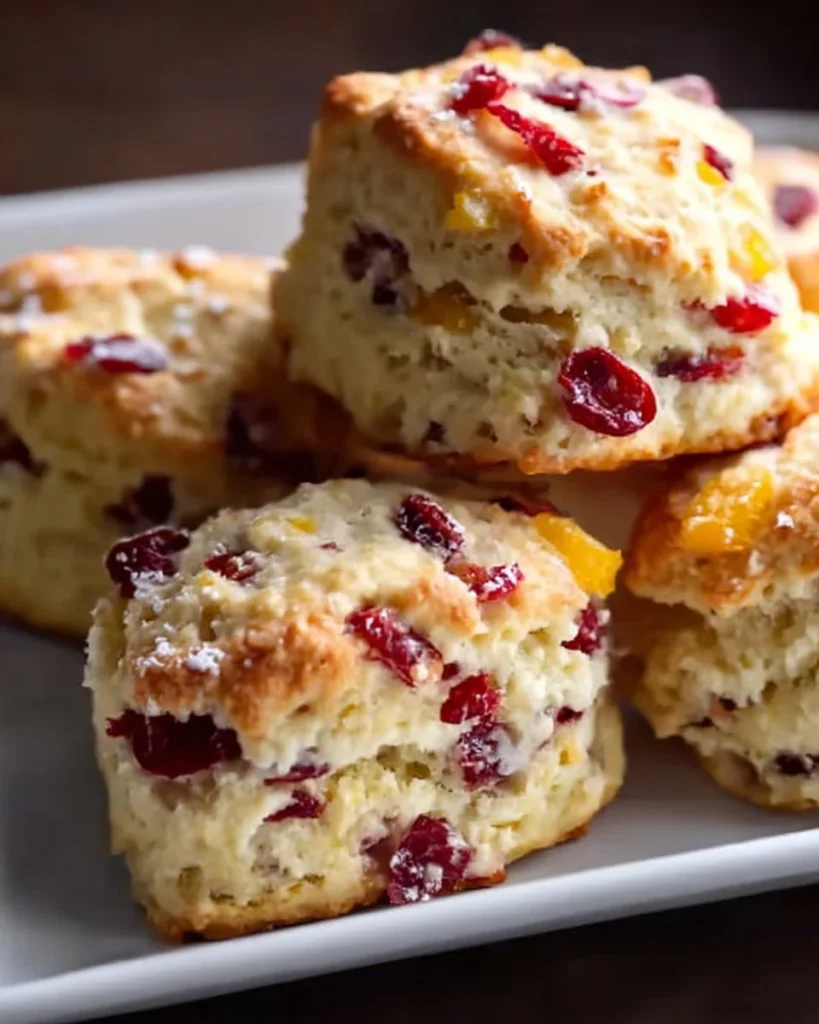 Freshly baked Cranberry Orange Scones on a plate