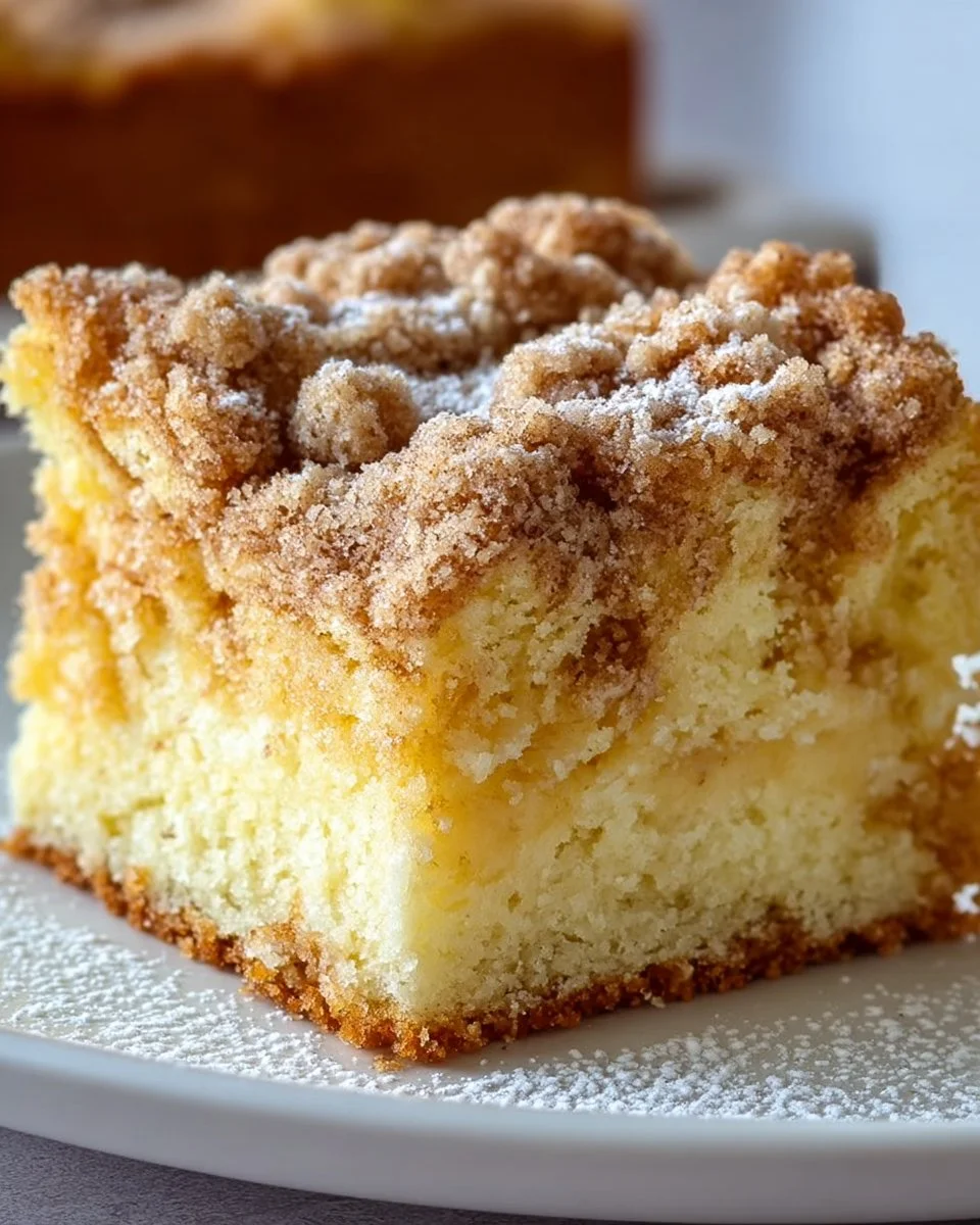 Delicious homemade Crumb Cake with a buttery base and crumbly topping