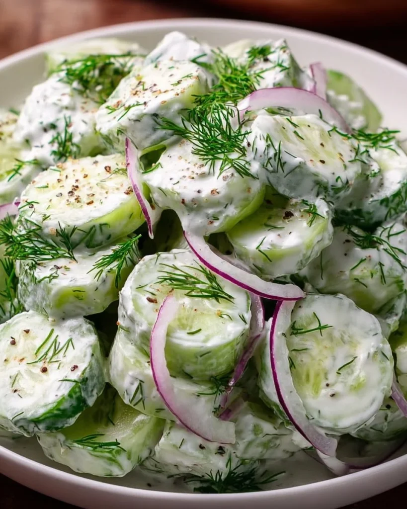 Dill Yogurt Cucumber Salad with fresh cucumbers and creamy dressing