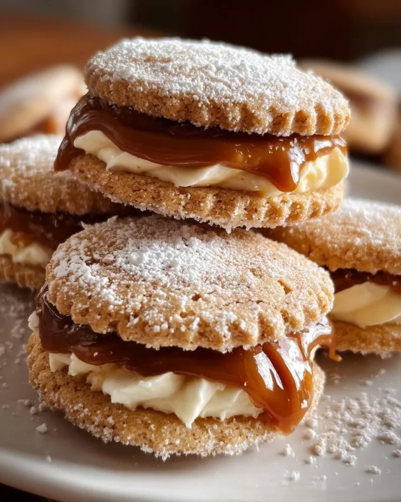 Easy dulce de leche cinnamon sandwich cookies on a plate