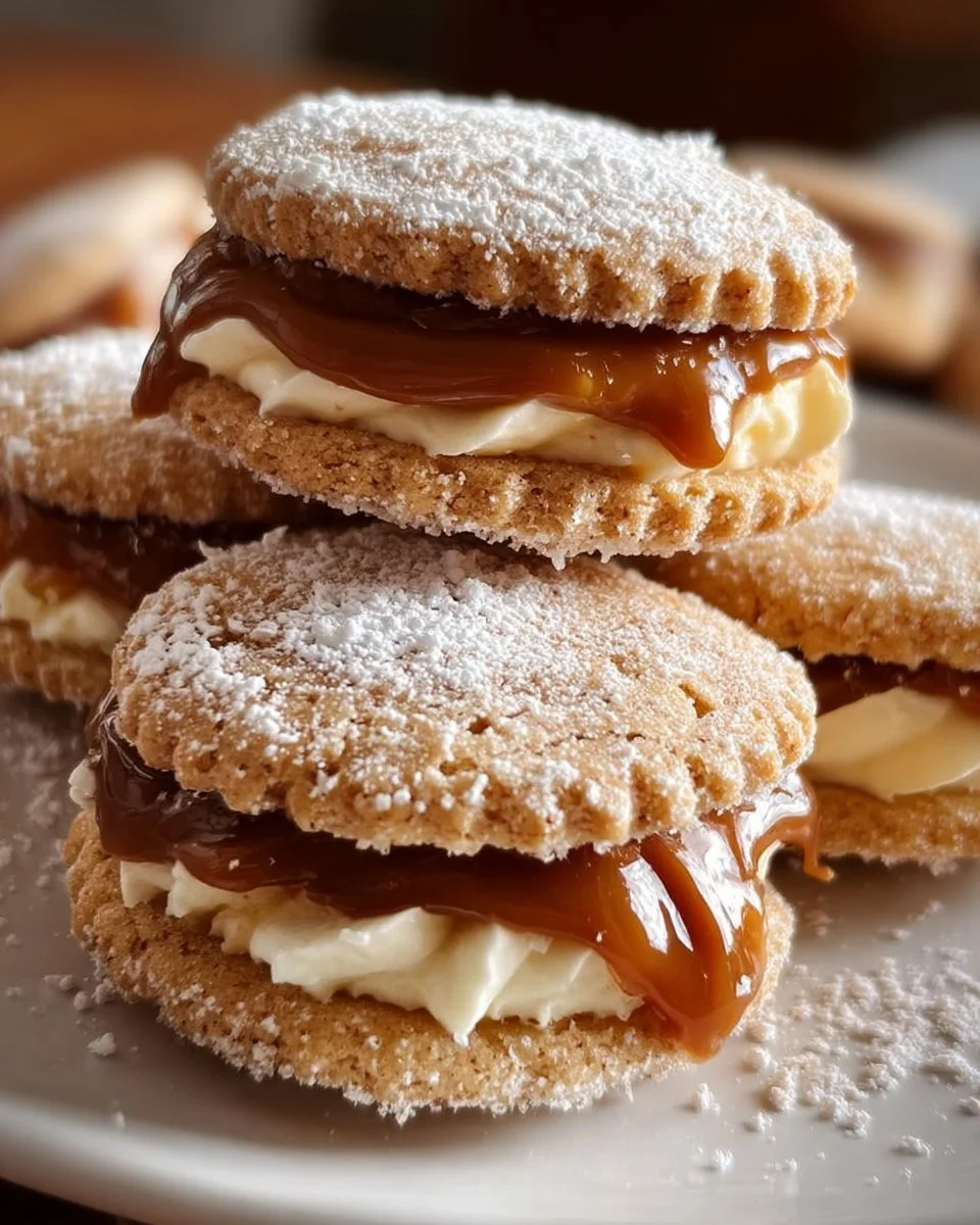 Easy dulce de leche cinnamon sandwich cookies on a plate