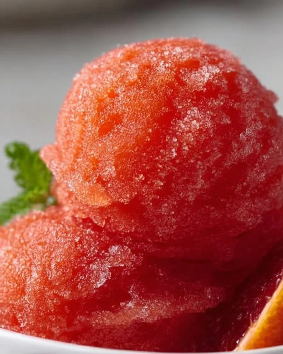 Delicious Blood Orange Champagne Sorbet served in a chilled bowl