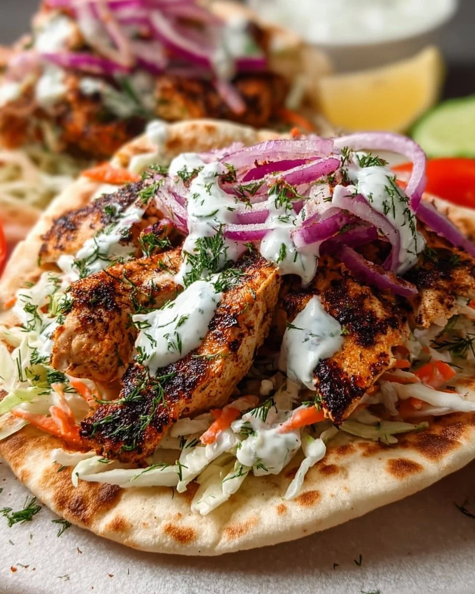 Delicious flavor-packed chicken pitas with fresh ingredients and vibrant toppings