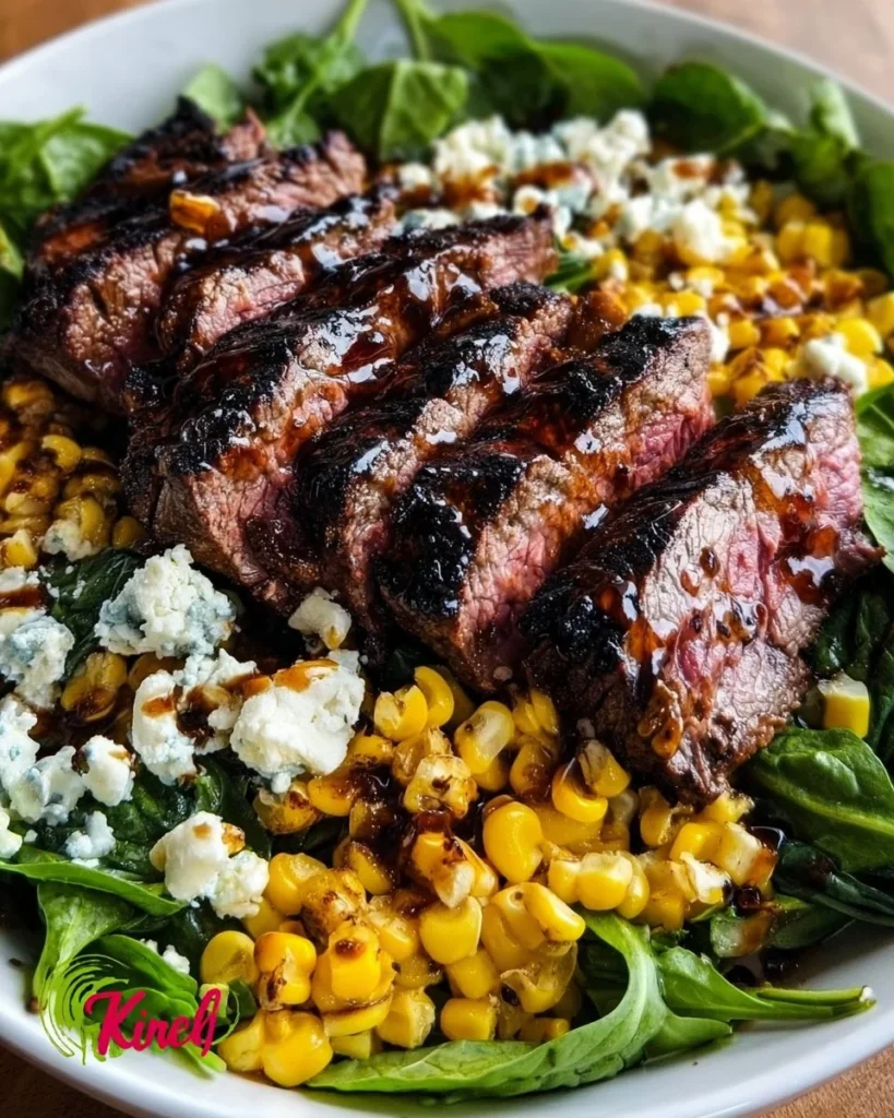 Grilled balsamic steak salad with fresh greens and a tangy dressing