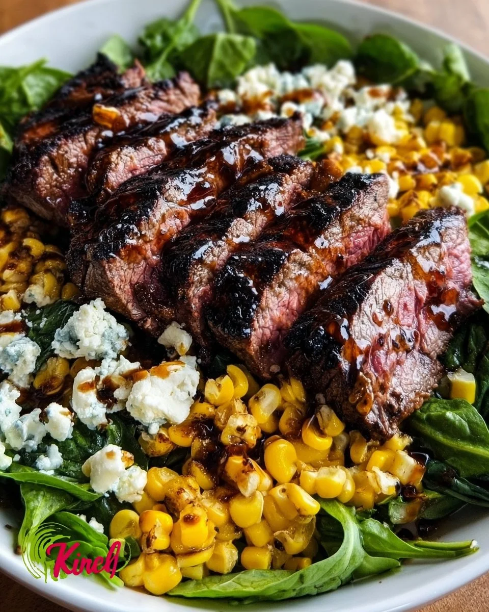 Grilled balsamic steak salad with fresh greens and a tangy dressing