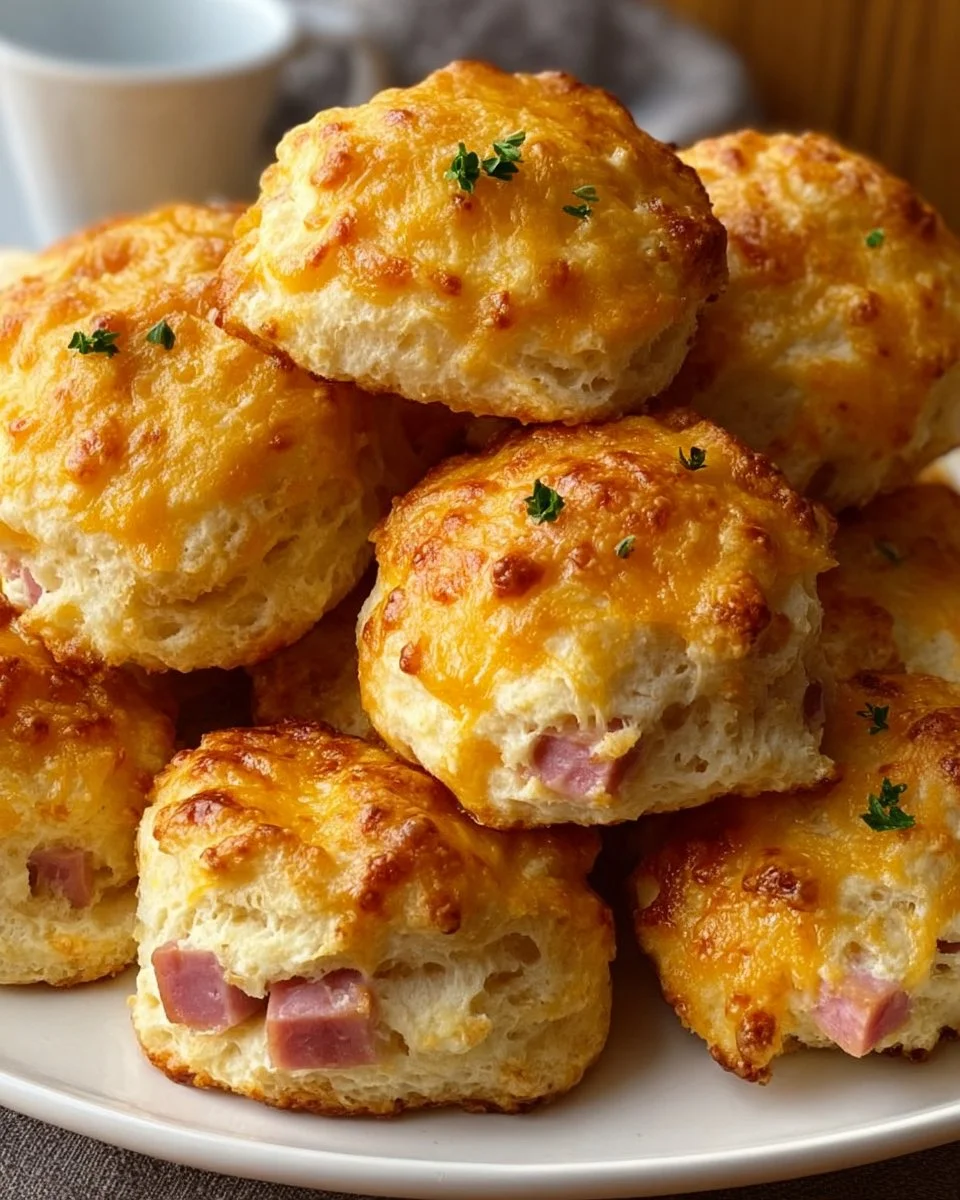 Flaky ham and cheese biscuits fresh out of the oven