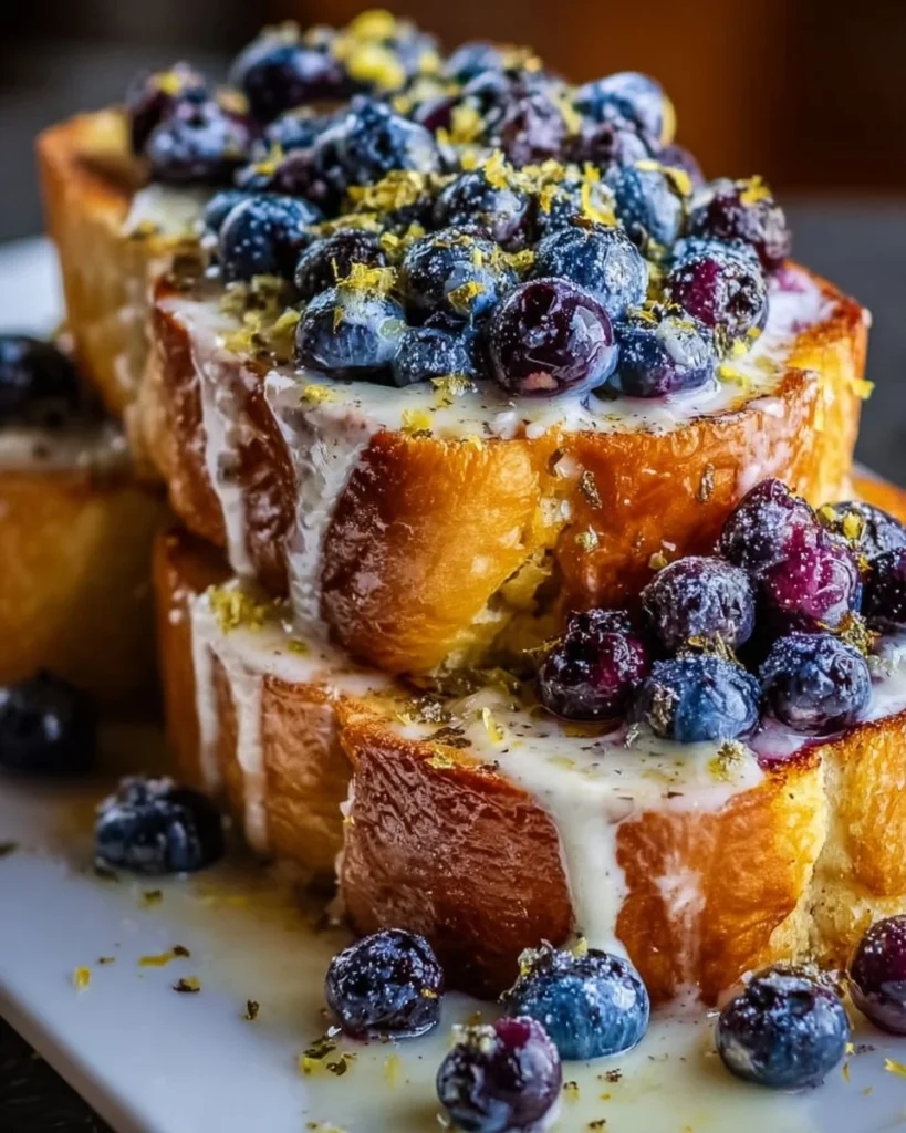 Delicious Lemon Blueberry Sourdough Toast with fresh blueberries and lemon zest