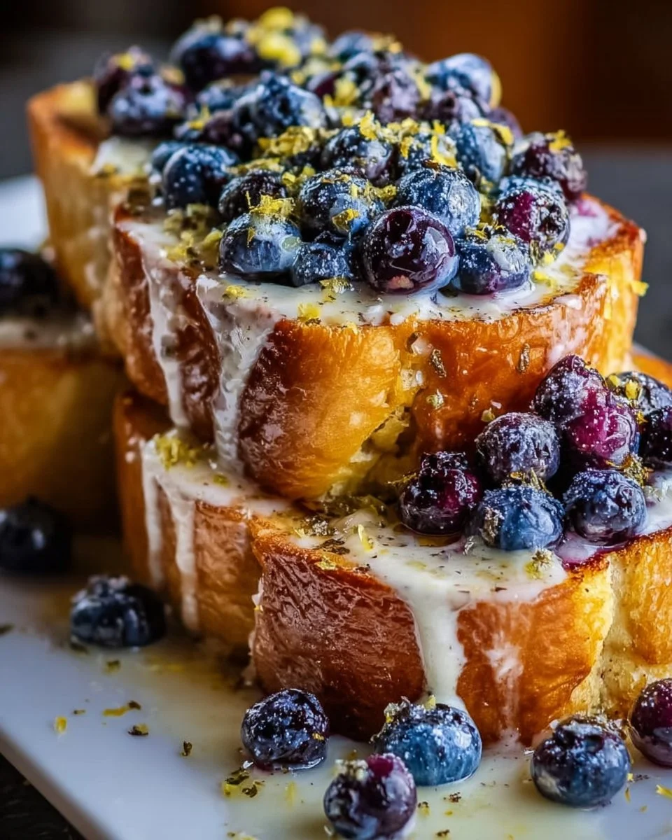 Delicious Lemon Blueberry Sourdough Toast with fresh blueberries and lemon zest