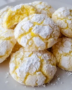 Delicious lemon crinkle cookies dusted with powdered sugar, showcasing their signature cracks.