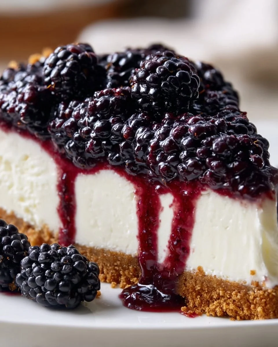 Delicious no bake blackberry cheesecake with creamy texture and fresh blackberries