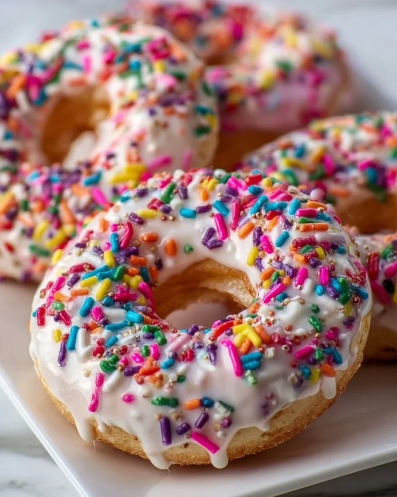 Rainbow Sprinkle Protein Bagels with colorful sprinkles and a protein-rich texture