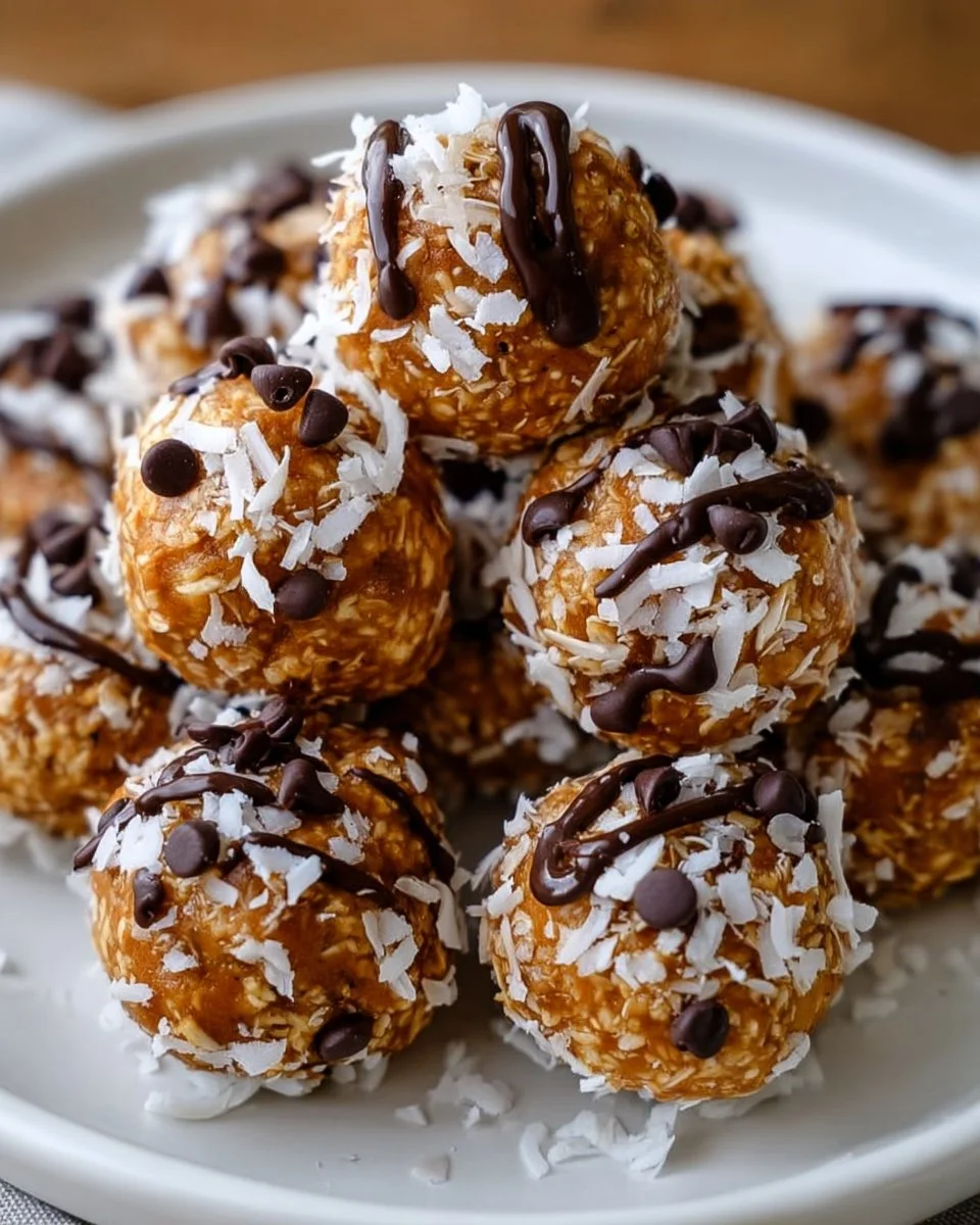 Delicious Samoa Cookie Protein Balls ready to enjoy as a healthy snack.