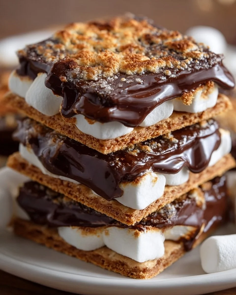 Delicious S'more Candy Bars with chocolate, marshmallow, and graham cracker layers