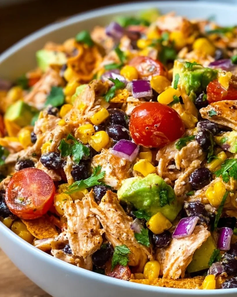 Southwestern chicken salad with grilled chicken, vegetables, and spices