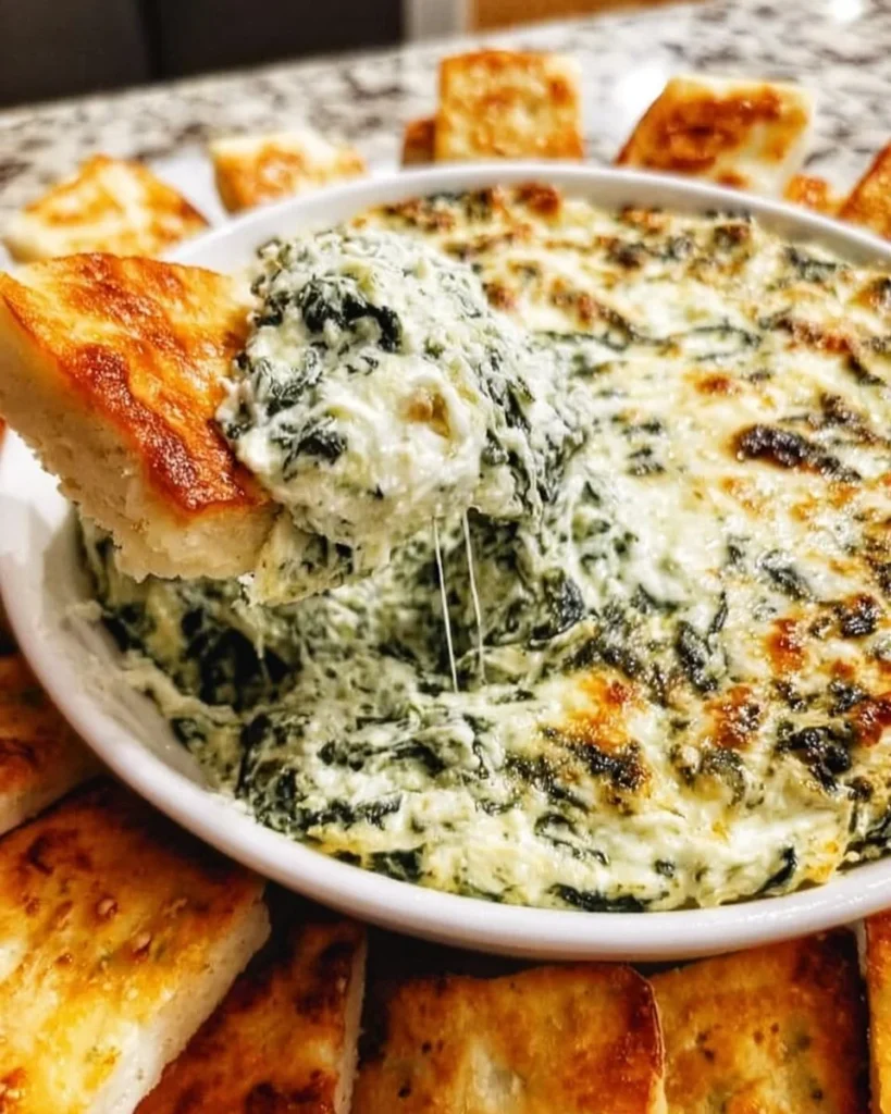 Creamy spinach dip served in a bowl with fresh vegetables for dipping