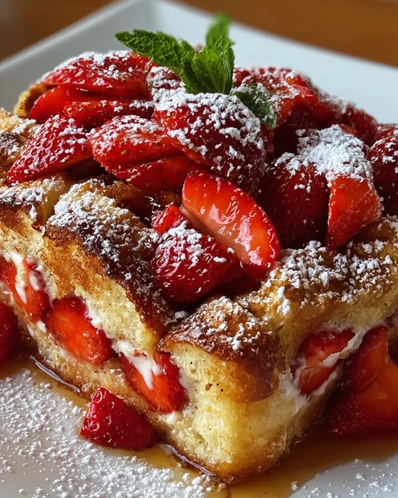 Delicious Strawberry French Toast Casserole baked with fresh strawberries.