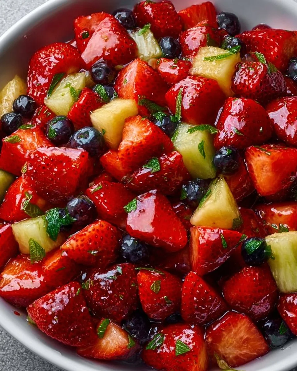 Strawberry Lemonade Fruit Salad with fresh strawberries and lemon slices
