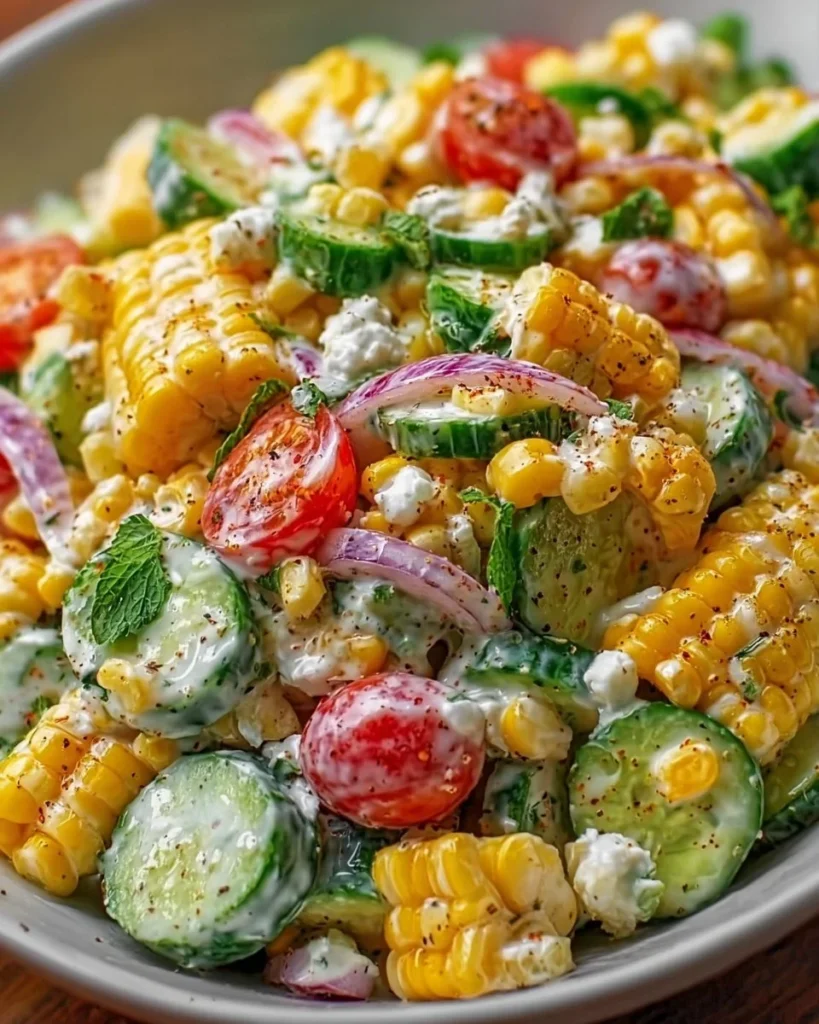 Refreshing street corn salad with creamy cucumber for summer fun