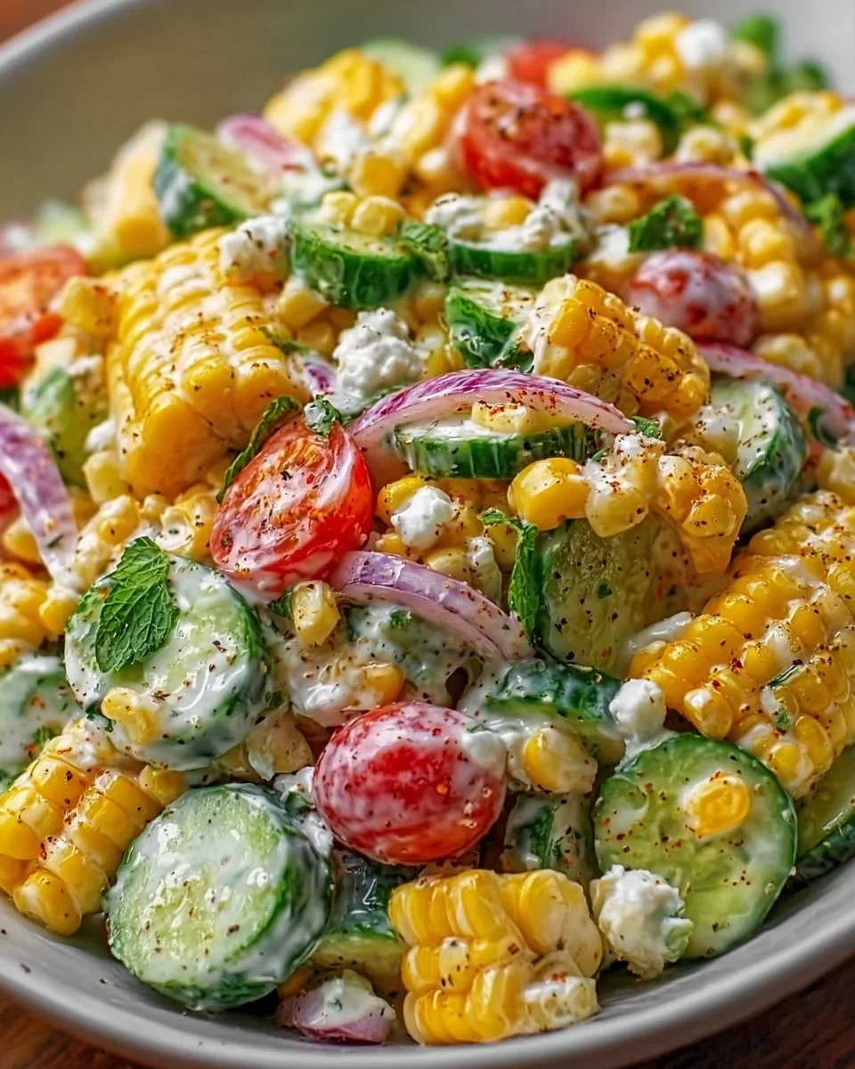 Refreshing street corn salad with creamy cucumber for summer fun