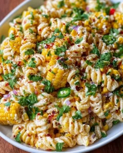 Colorful Street Corn Pasta Salad with fresh ingredients
