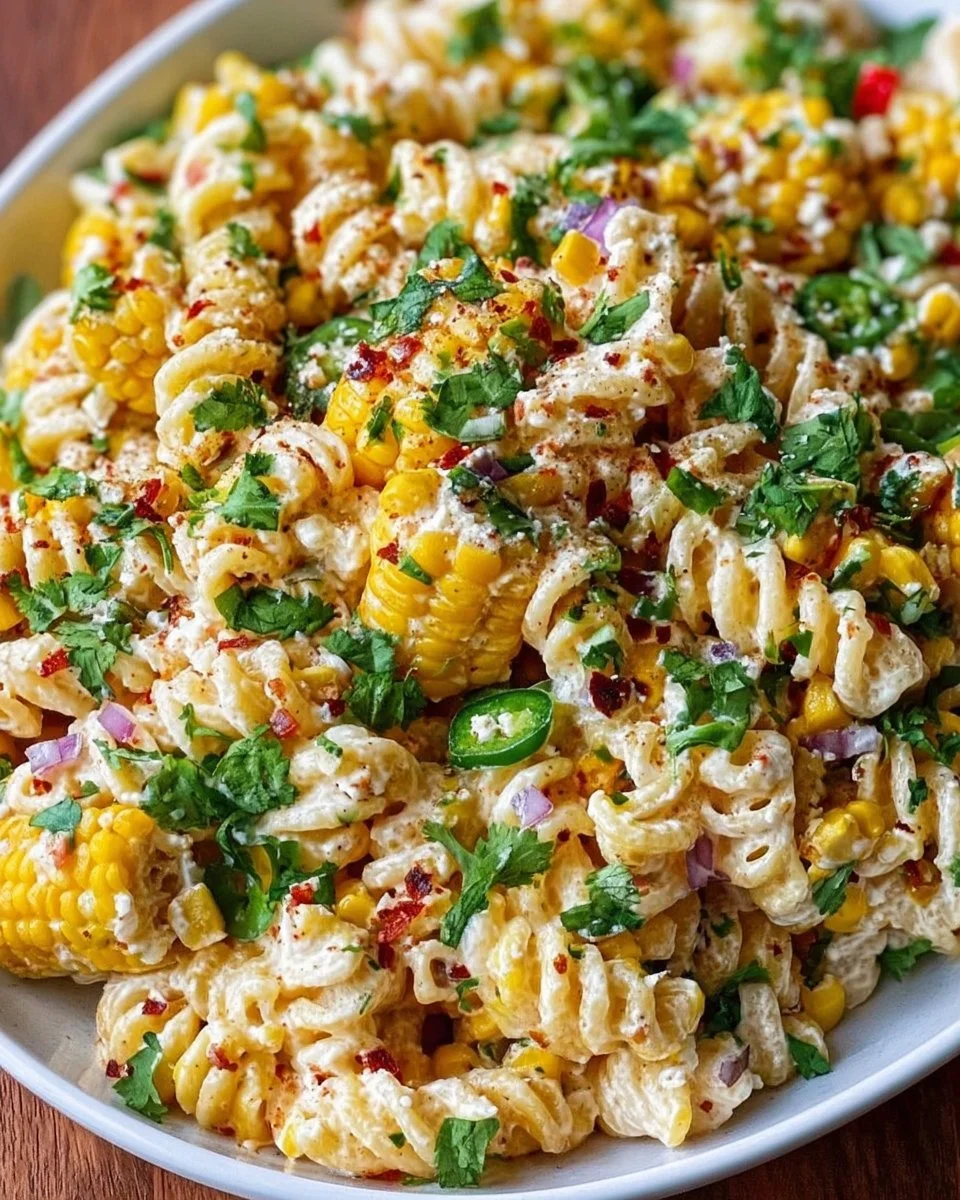 Colorful Street Corn Pasta Salad with fresh ingredients