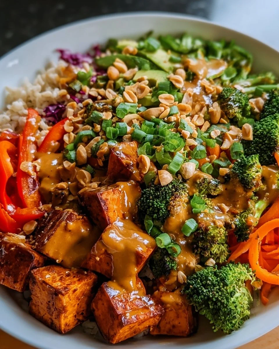 Thai Peanut Sweet Potato Bowl with vibrant colors and healthy ingredients